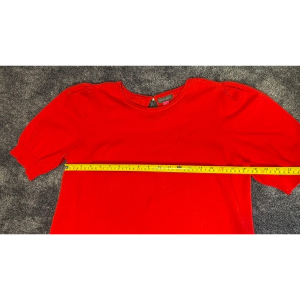 Vince Camuto Red‎ Puff Sleeve Sweater Faux Pearl Keyhole Back Knit Top Large - Picture 3 of 5